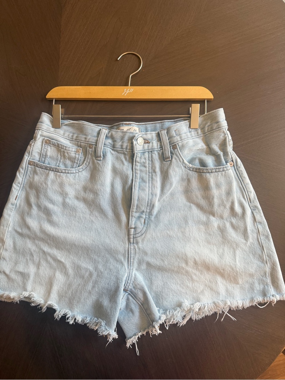 Madewell Light Blue High-Rise Frayed Denim Shorts